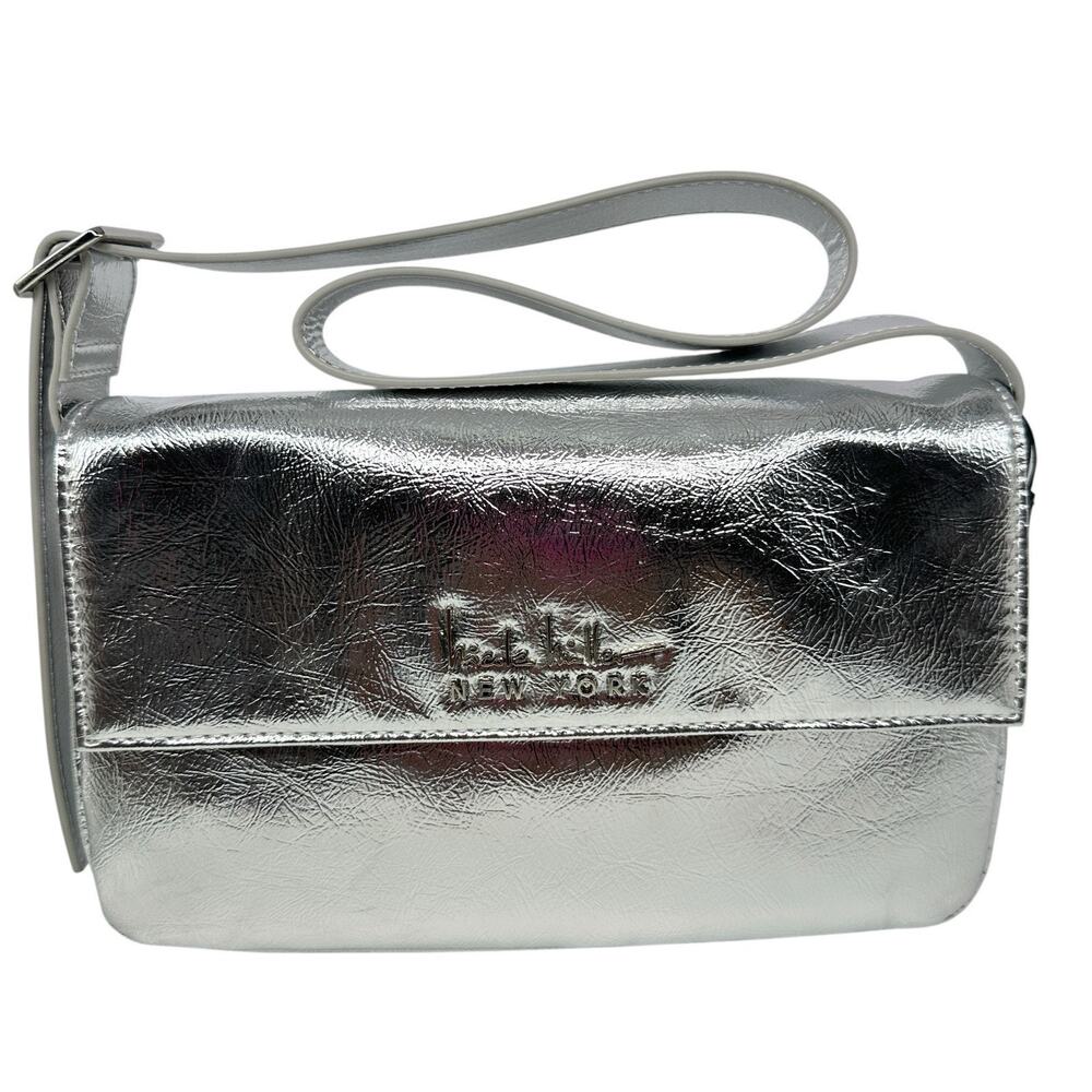 Nicole Miller New York NEW Metallic Silver Faux Leather‎ Shoulder Bag Evening